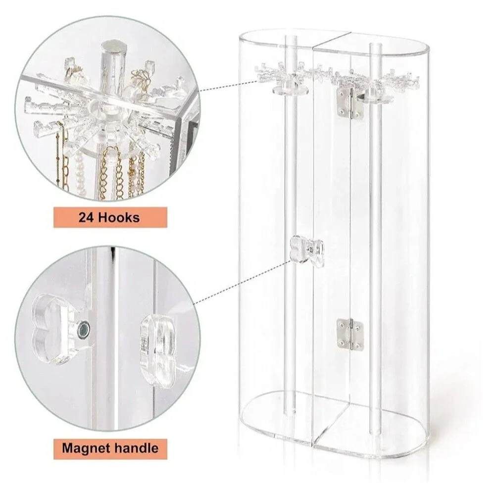 Acrylic Necklace Holder Necklace with 24 Hooks Decorative Storage Jewelry Holder